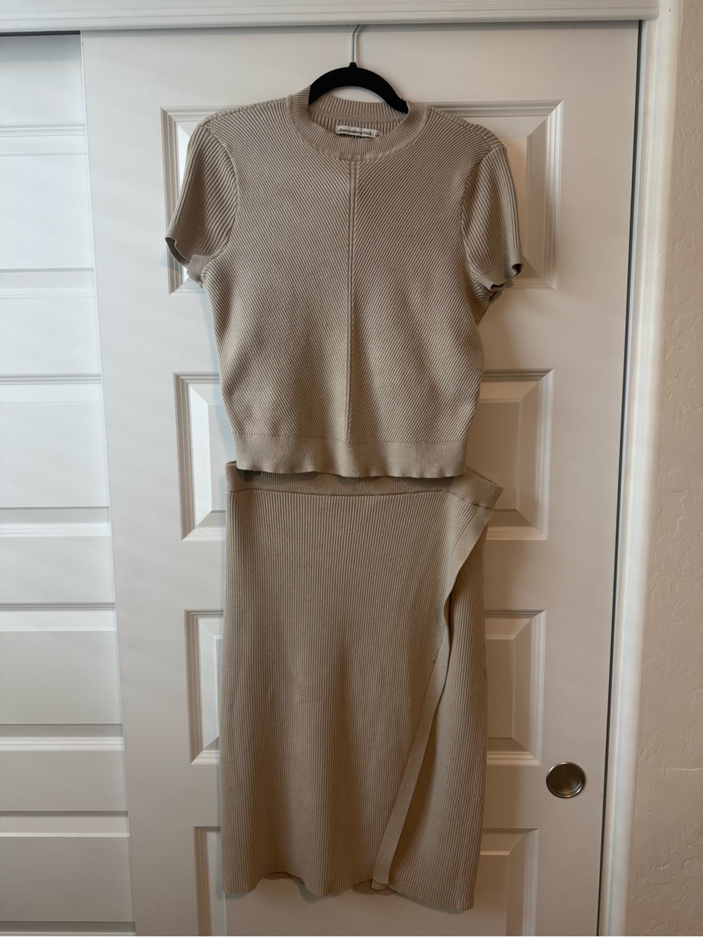 Abercrombie Ribbed Two-Piece Knit Set in Light Beige